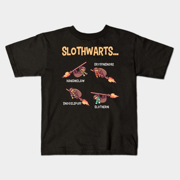 Sloth Magician Witches Halloween Sloth Kids T-Shirt by Delightful Designs